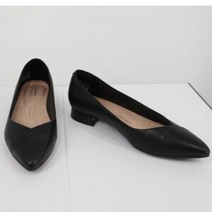 Clarks Natalyn Wish Black Leather Pointed Toe Flats 7.5W Comfort Shoes New